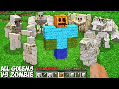 Who will WIN IN THE BATTLE OF ALL SECRET GOLEMS VS MUTANT ZOMBIES in Minecraft ? SPAWN ZOMBIE ! thumbnail