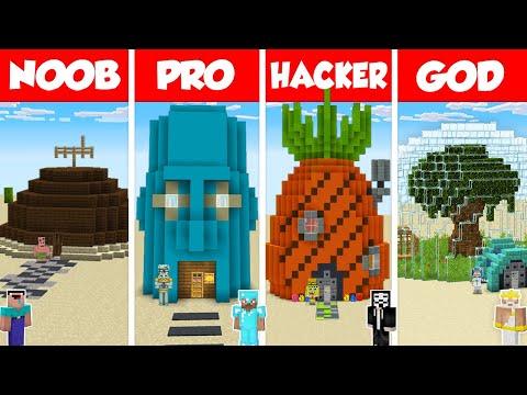 Minecraft SPONGEBOB HOUSE BUILD CHALLENGE - NOOB vs PRO vs HACKER vs GOD / Animation thumbnail
