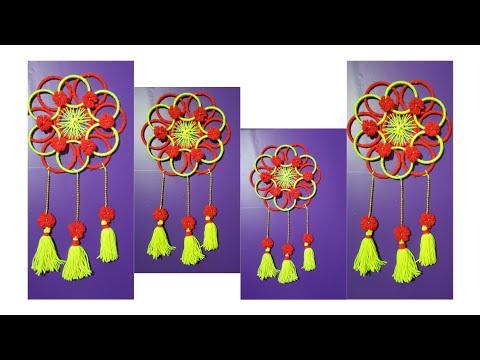 easy to make woolen thread wall hanging||home decoration||craft||ideas ||vadgeetha handcrafts thumbnail