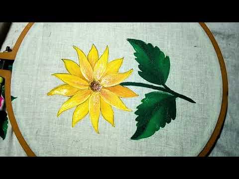 Sunflower flower painting fabric painting on clothes for beginners by borna art gallery thumbnail