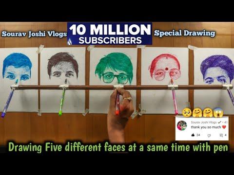 Drawing Five different faces at a same time (Starting- 1:45) | Sourav Joshi 10Million Family Special thumbnail