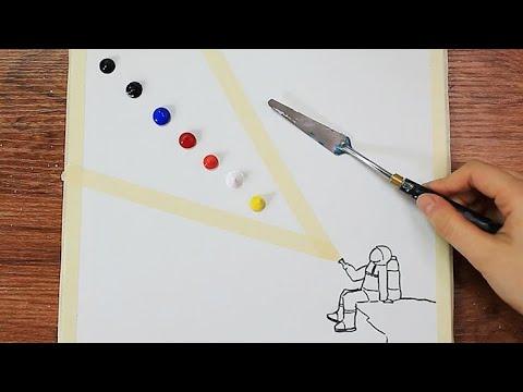 Spaceman Looking for Earth｜Acrylic Painting on Canvas Step by Step #367｜Satisfying Masking Tape ASMR thumbnail