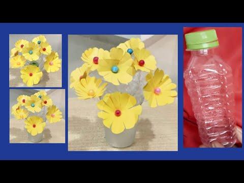 plastic bottles flower vase craft paper flowers Home ideas thumbnail