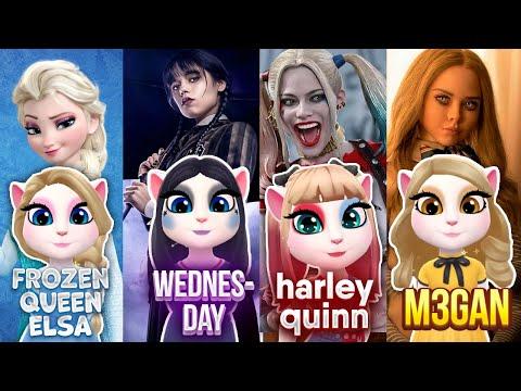 My Talking Angela 2 - Wednesday Addams vs M3gan vs Elsa vs Harley Quinn thumbnail