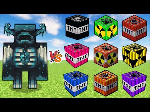 Can Warden survive the explosions of Nuclear TNTs? Warden vs POWERFUL TNT in Minecraft thumbnail