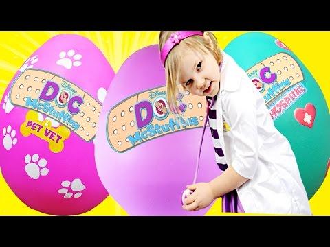 3 GIANT DOC MCSTUFFINS EGGS - World's Biggest Egg opening, Pet Vet, Hospital, 30+ minutes Best thumbnail