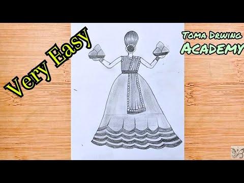 How to draw a Girl with Beautiful Traditional Dress, girl with Beautiful  lehenga