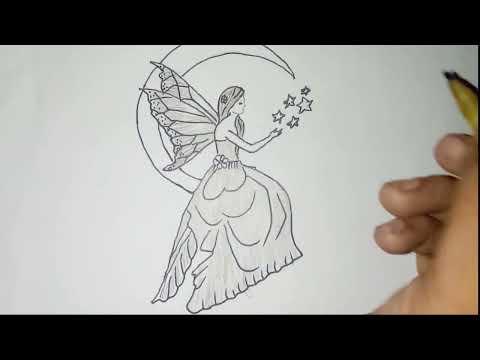 A fairy is sitting on the 🌙 pencil sketch || how to draw fairy ||drawing step by step very easy thumbnail