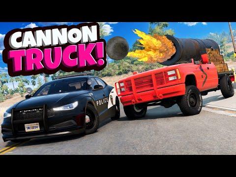 Using a CANNON TRUCK to Destroy the Police in BeamNG Drive Mods! thumbnail