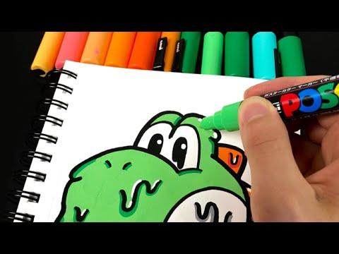 Drawing Yoshi with Posca Markers! Drip Effect! (#Shorts) thumbnail