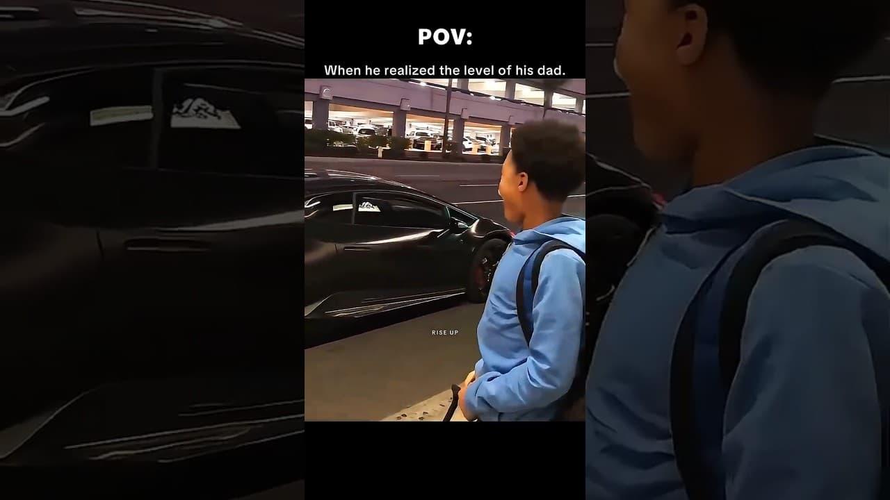 His reaction when his dad stepped out of a Lamborghini.