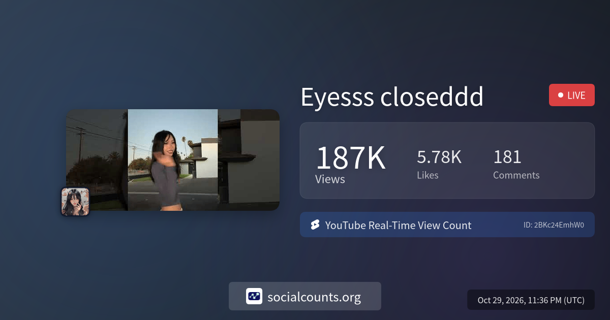 Eyesss closeddd | Real-Time YouTube Live View Count | SocialCounts.org