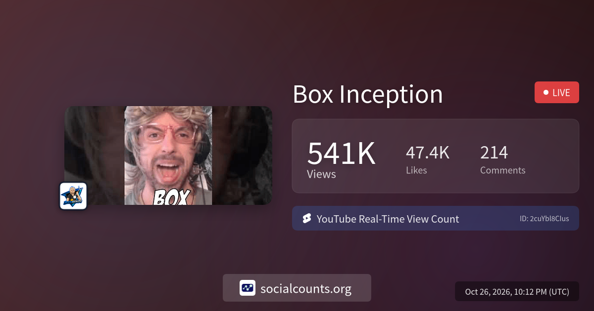 Box Inception | Real-Time YouTube Live View Count | SocialCounts.org