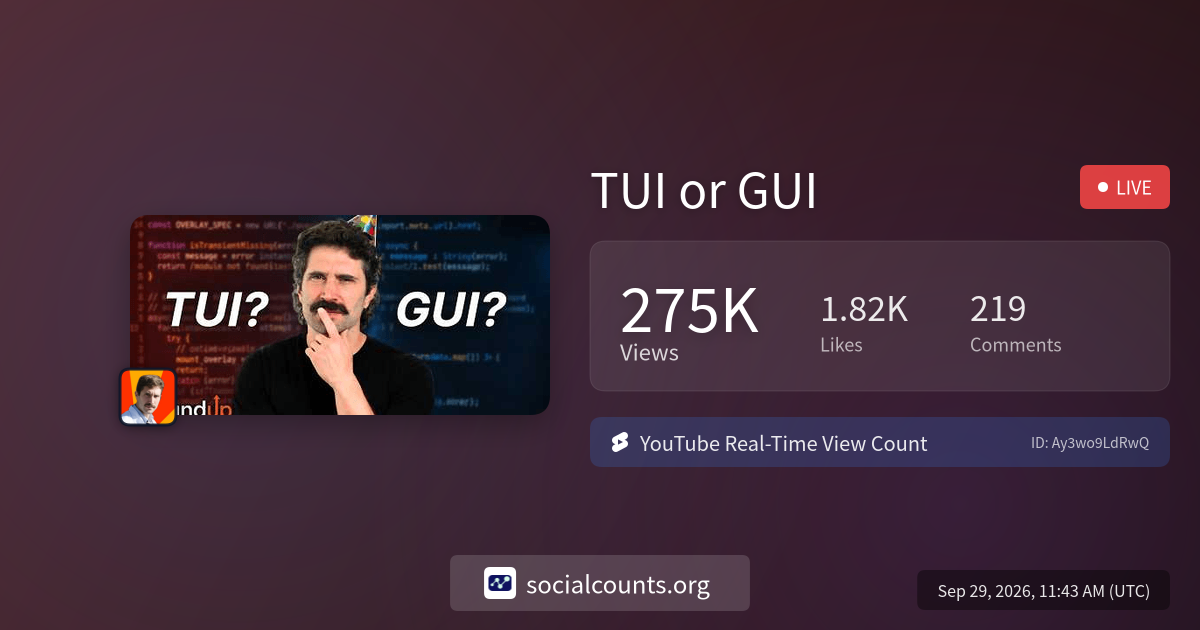 TUI or GUI | Real-Time YouTube Live View Count | SocialCounts.org