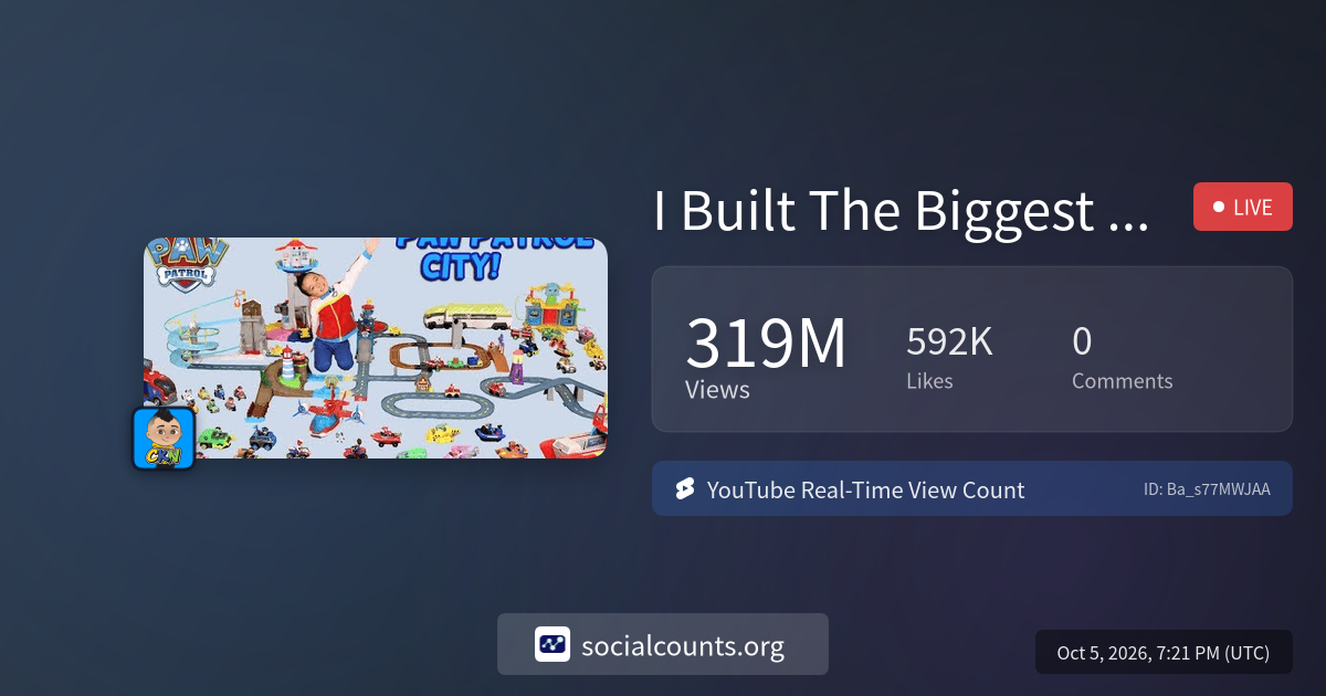 Real-time YouTube live view count page showing I Built The Biggest Adventure Bay Ever CKN livestream